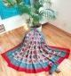 White Red Handblock Print Double Bedsheet
